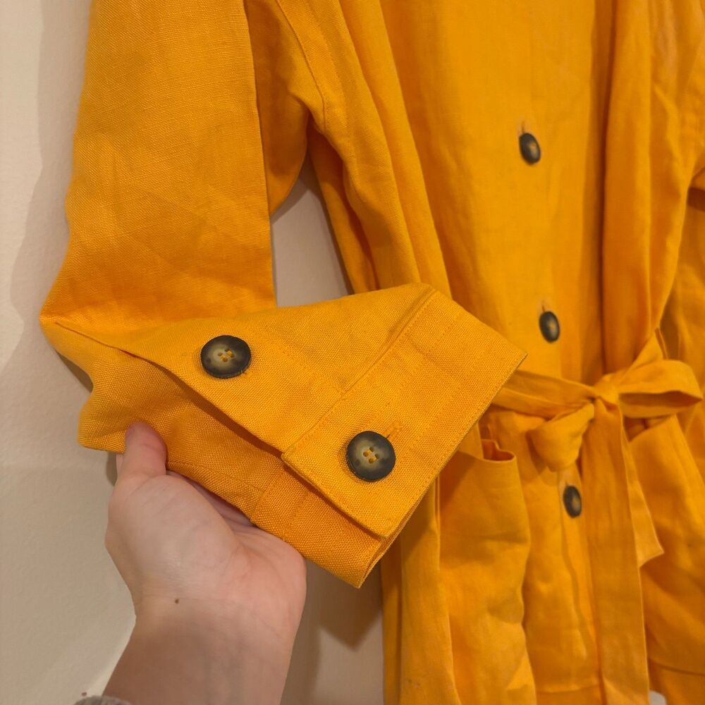 Vintage Linen Long Sleeve Button Front Belted Blouse Orange - Picture 4 of 7